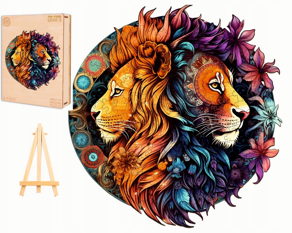 VEĽKÉ DREVENÉ PUZZLE 300 KUSOV YING YANG LIONS V DREVENEJ KRABIČKE